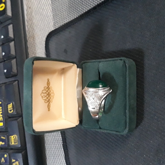 Sterling Silver Green Jade with Dragon Men's Ring sz 9 (Large) - Picture 3 of 8